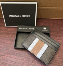 Michael Kors Hudson Logo Stripe Leather Tall Card Case  4” W x 3.25” T N... - £46.95 GBP