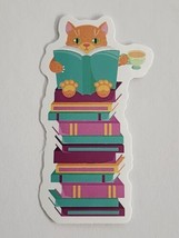 Cat with Mug Sitting on Stack of Books Reading Sticker Decal Cute Embell... - £2.29 GBP