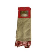 Holiday ChristmasTree Skirt Brown Berlap Red White Stripe Rustic 40&quot; Rou... - £11.56 GBP