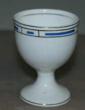 Vintage White Blue &amp; Gold Stripe Egg Cup Nice - $12.99