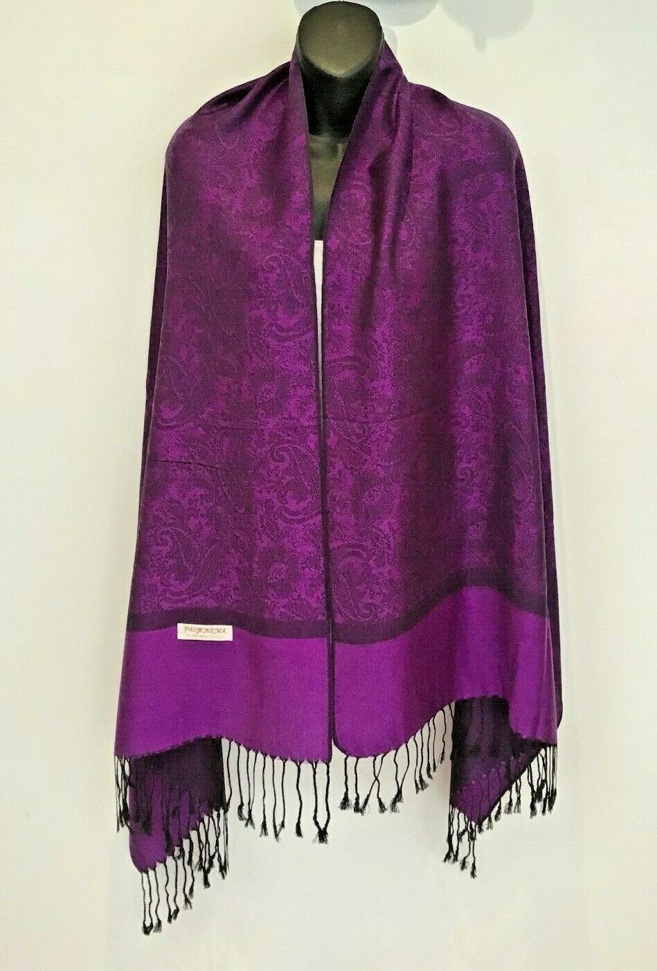 Paisley Purple with Black Pashmina Scarf Shawl Paisley Silk Cashmere