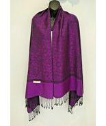 Paisley Purple with Black Pashmina Scarf Shawl Paisley Silk Cashmere - £15.83 GBP