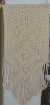 White Cotton Macrame Wall Hanging with beads, 12.5 by 22” - £31.63 GBP