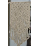 White Cotton Macrame Wall Hanging with beads, 12.5 by 22” - £31.92 GBP
