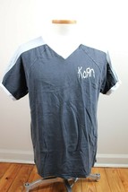 Vtg 90s Korn 44&quot; Chest  V-Neck Faded Black Mesh Shoulder Tee T-Shirt - £41.37 GBP