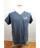 Vtg 90s Korn 44&quot; Chest  V-Neck Faded Black Mesh Shoulder Tee T-Shirt - £41.66 GBP