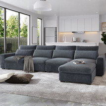 Convertible Sofa Couch with Reversible Chaise for Living Room - Dark Gray - £873.09 GBP