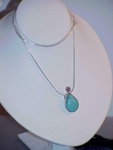 Sterling Silver Pear Faceted Turquoise Pendant Heart Gallery 26&quot; Necklace - £118.98 GBP