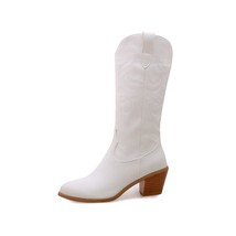 Biggest Size 53 54 Women Kneehigh Western Boots Ethnic Embroidery Block Heel Sli - £79.33 GBP