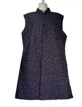 VANSHIK Midnight Blue Kurta Long Embroidered Sleeveless Button Up Vest S... - £62.89 GBP