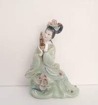 Chinese Ceramic Dressing Lady Sitting Gold Instrument Handcrafted 7&quot; Tall READ - £38.93 GBP