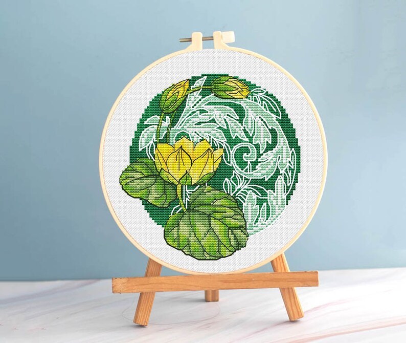 Water lily cross stitch botanical pattern pdf - Pond cross stitch water ... - $7.99