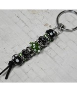 Murano Metal Rhinestone Beaded Handmade Split Ring Keychain Green Black New - $19.79