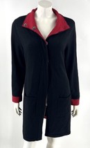 Chicos Sweater Coat Womens Size M / 1 Black Red Wool Snap Up Mid Length - £42.81 GBP