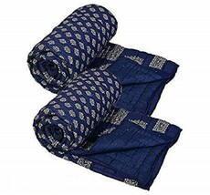 Combo de 2 famosos Jaipuri hermoso estampado floral en base azul oro y plata - £71.23 GBP