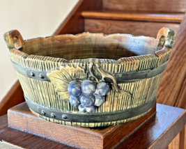 Weller Pottery Planter Bucket Basket Handles Woodcraft Grapes Signed - £113.25 GBP