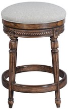 Counter Stool Swivel Paris Louis XVI French Backless Rustic Pecan Wood Linen - £606.71 GBP