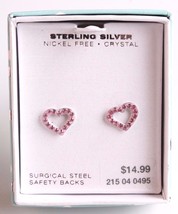 Ragazze Argento Sterling 925 Cristallo Rosa Cuori Post Orecchini a Lobo Di Box - £5.82 GBP