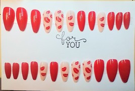 24pc Press on Nails Red Kisses Long Length - £6.39 GBP