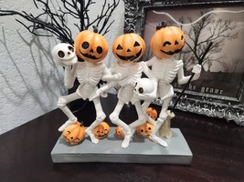 Halloween Skeleton Pumpkin Heads Dancing Trio Prop Figurine Statue decor 8.5&quot; - £28.96 GBP