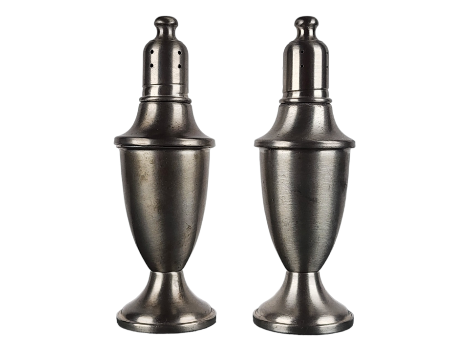 Vintage WEB Silver Weighted Glass Center Pewter Salt &amp; Pepper Shaker Set... - $13.14