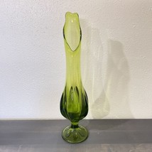 MCM Viking Swung Vase Art Glass Epic 6 Six Petal  Green 17.5&quot; Tall Perfect - £93.41 GBP