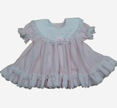Vintage Swiss Dot Dress Girls 9 12 Mo Pageant Pink Puff Sleeve Ruffle Twirl - £35.60 GBP