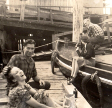 Couples Hanging Out On Boat Dock Marina Original Found Photo Vintage Pho... - $9.95