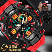 Men&#39;s Military Sports Watch Dual Time Wristwatch Shockproof Male LED Stopwatch - £21.64 GBP