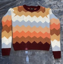 Forever 21 Chevron Knit Sweater XS Stripes Maroon Orange Blue White Brown - £12.78 GBP