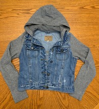 Hollister Women&#39;s Ladies Denim Jean Jacket Size Small Grey Sleeve Hooded^ - £24.64 GBP