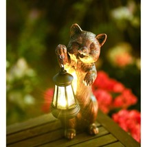 Solar Garden Outdoor Statues Cute Resin Cat Figurine With Solar Lantern ... - £32.51 GBP