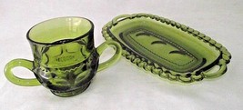 Kings Crown Green Indiana Glass Creamer Dish Thumbprint Butter Replacement Vtg - £20.53 GBP