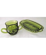Kings Crown Green Indiana Glass Creamer Dish Thumbprint Butter Replaceme... - £20.11 GBP