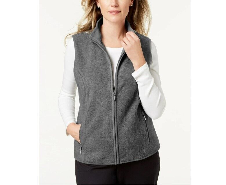 Karen Scott Womens Plus 0X Charcoal Heather Zip Up Zeroproof Vest NWT CA80 - $24.49