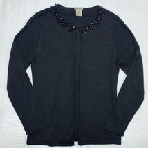 Black Beaded Shimmer Lightweight Cardigan Sweater Women Medium Delicate ... - $32.67
