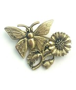Signed 1995 BG Bergdorf Goodman Gold Tone Butterfly Flower Brooch Pin - £21.84 GBP