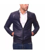 Chaqueta azul de motociclista con estilo para hombre hecha a mano de cue... - $221.16 CAD+