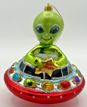 Vintage Blown Glass Alien UFO Spaceship Christmas Ornament U255 - £31.37 GBP