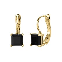 14k Yellow Gold Plated Black Princess Crystal Drop/Dangal Earrings - £73.87 GBP