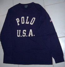 Polo Sport Ralph Lauren Usa Knit Shirt Flag Label Blue L/S Men&#39;s L Vintage - £63.13 GBP