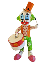 Figurine Clown Paper Mache Artist Signed A. Oliva Mexico w Drum 6.25 InTall Vtg - £11.10 GBP