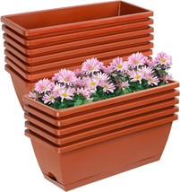 12Pcs 17Inches Rectangle Planter Box With Drainage Holes And Trays Plastic, Red - £32.13 GBP