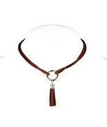 Gold Tone Brown Faux Suede Choker Necklace with Tassels - $31.42 CAD