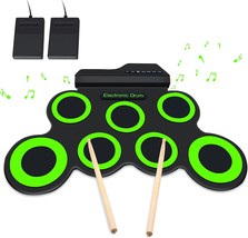 Electronic Drum Set, Roll Up Drum Practice Pad Kit, Drum Pedals Drum Sticks 10 - £63.94 GBP
