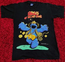 10 % Vintage 90s Cookie Monster Sesame Street ELMI Black T-Shirt S Jim Henson - £79.52 GBP