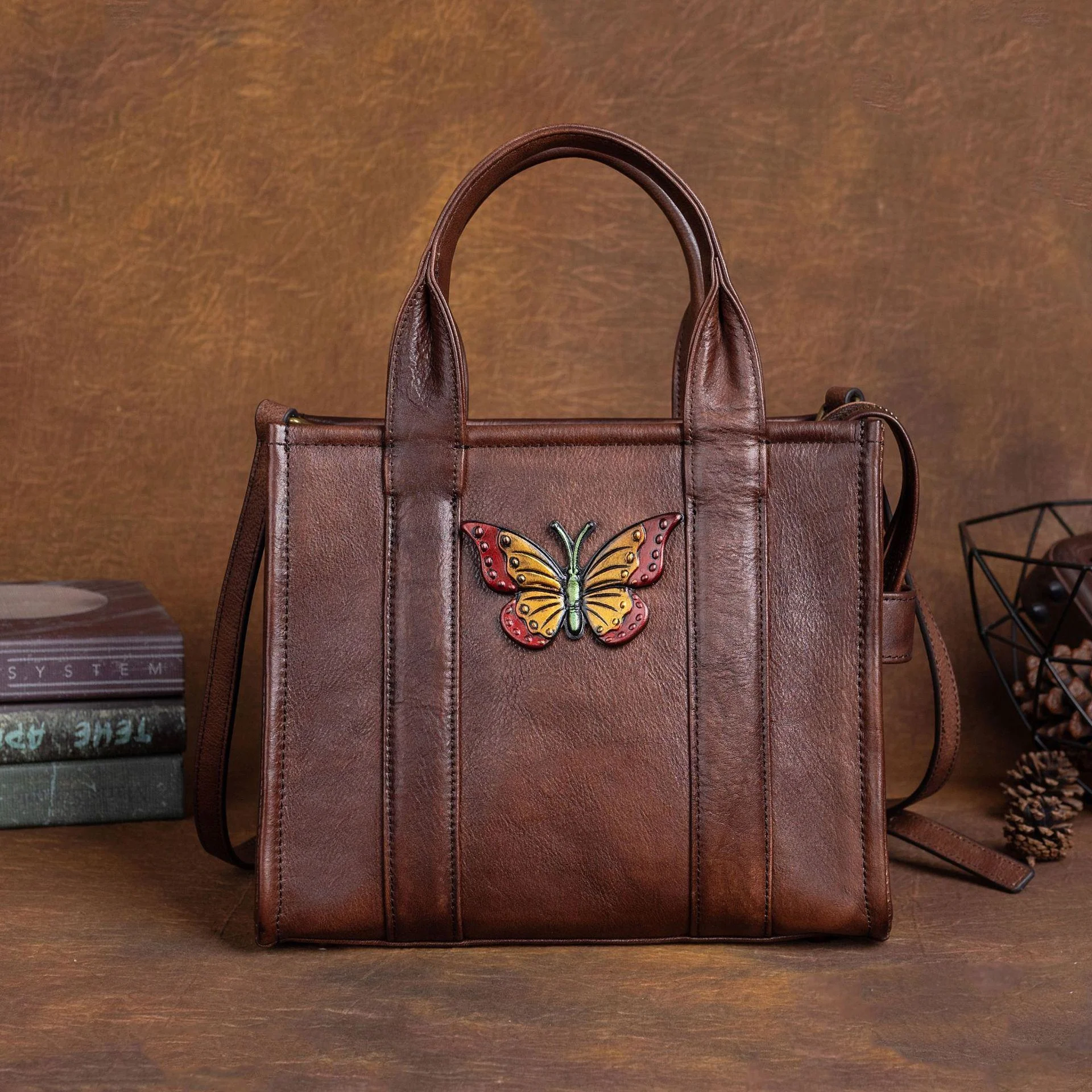  Vintage Butterfly Leather Women Handbag Handmade Cowhide Shoulder Bags For Luxu - £61.53 GBP