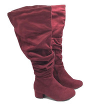 Nature Breeze Womens Boots Faux Suede Knee High Slouchy Block Heel Burgundy 8 - $14.50