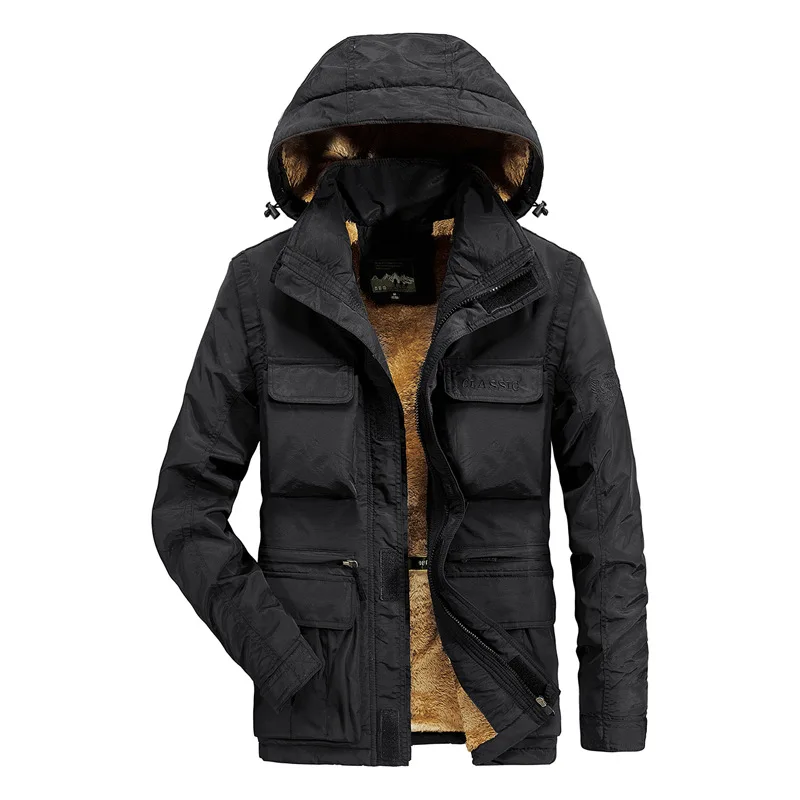 New Hooded Bomber Jacket Coat Winter Outwear Warm Fleece Multi Pockets Casual Bl - £221.01 GBP
