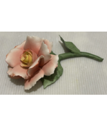 Porcelain Capodimonte Rose Peach/ Yellow Flower Floral 7” Italy Italian - $262.35 MXN
